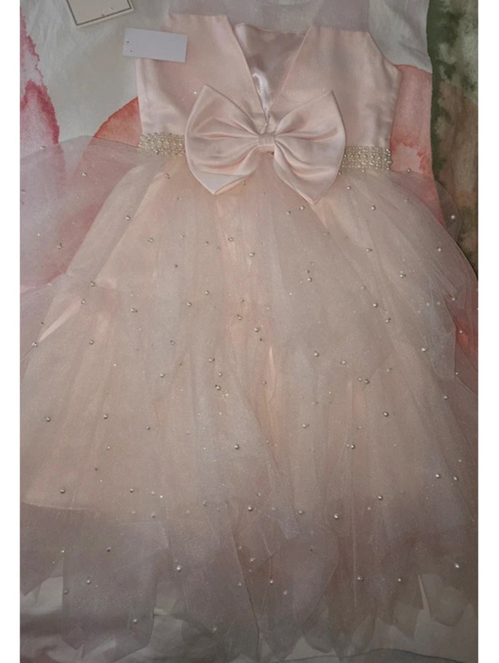 Princess Collection Pink Pearl Tulle Dress with Bow - 8t